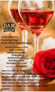 Dillon Dam Brewery Valentines Menu